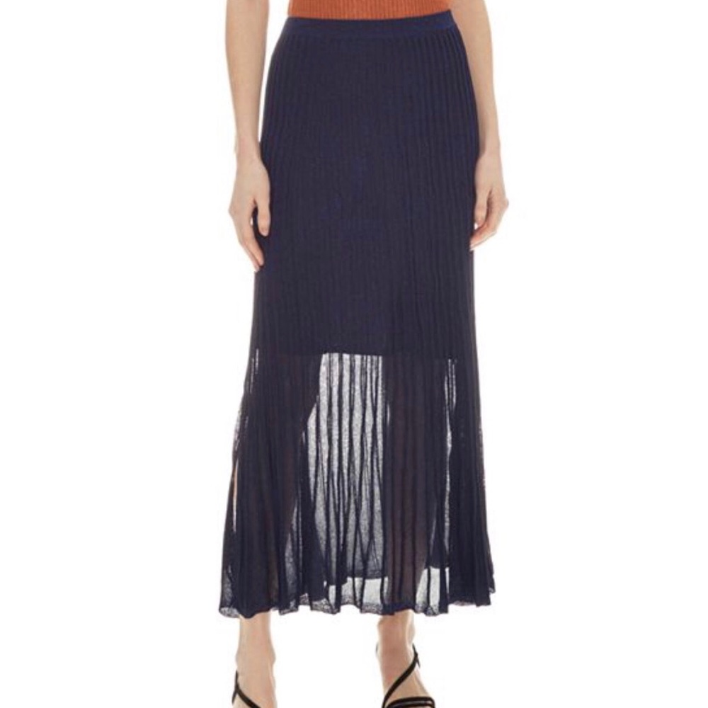Sandro metallic navy blue pleated skirt